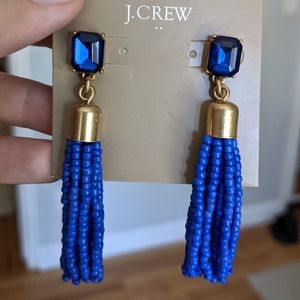 J. Crew Blue Beaded Tassel Earrings